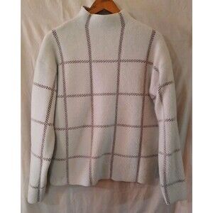 Max Studio Womens Large Windowpane Mock Neck Red White Longsleeve Sweater